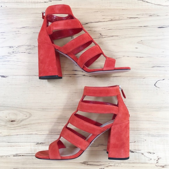 Prada❤️ Size 6 /36 Red Suede Gladiator Block Heel Sandal - Picture 5 of 6